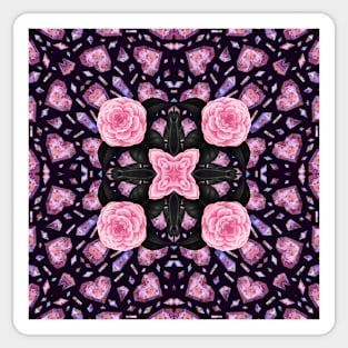 Crystal Hearts and Flowers Valentines Kaleidoscope pattern (Seamless) 7 Sticker